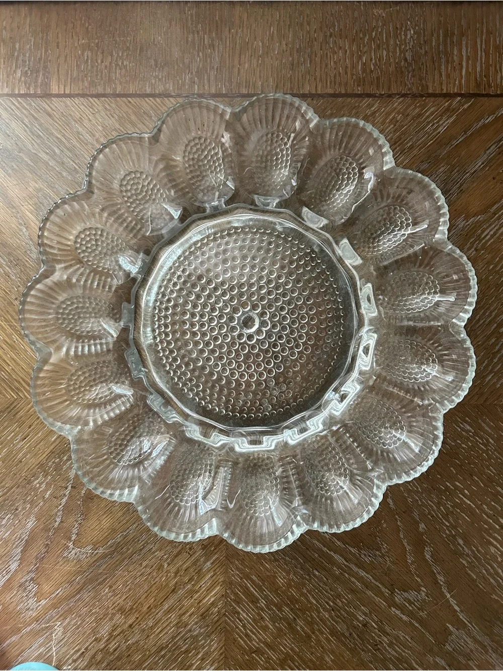 Vintage egg plate | Indiana glass hobnail |Clear Glass Scalloped Egg Platter